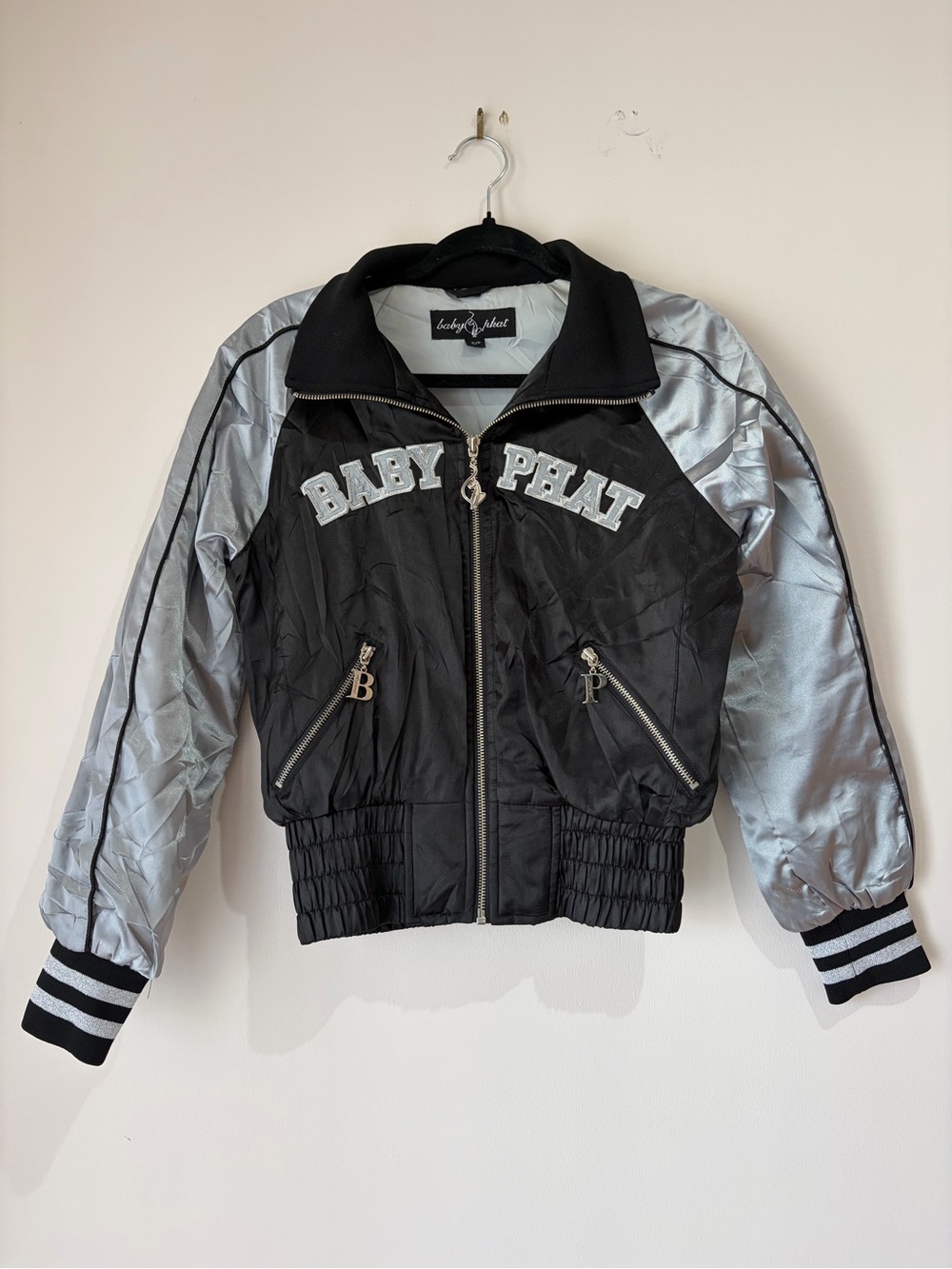 RARE Y2K vintage Baby Phat Black & Silver Bomber Jacket